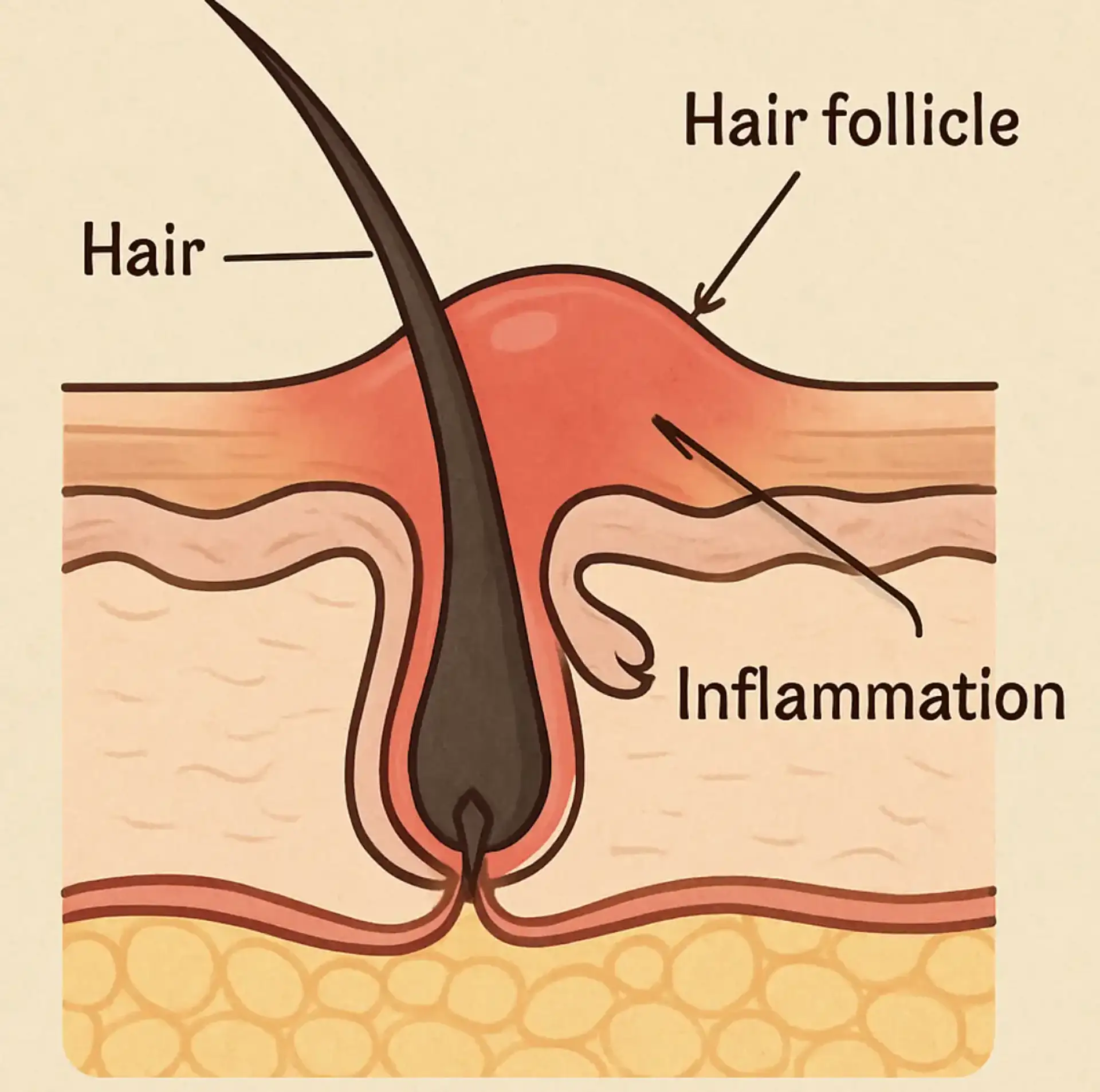 Folliculitis is an inflammation occurring in the hair follicles